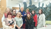 Kaffe Fassett meets a group of second year knit students at the University of Huddersfield.