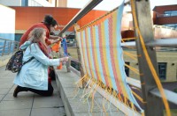 Textiles students marked Kaffe Fassett's visit with some yarn bombing.